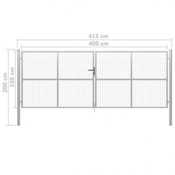 Gartentor Verzinkter Stahl 415 x 200 cm Silbern