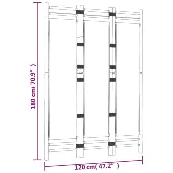 3-tlg. Paravent Faltbar 120 cm Bambus und Canvas