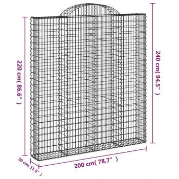 Gabionen mit Hochbogen 4 Stk. 200x30x220/240cm Verzinktes Eisen