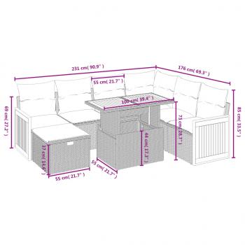 8-tlg. Garten-Sofagarnitur mit Kissen Grau Poly Rattan