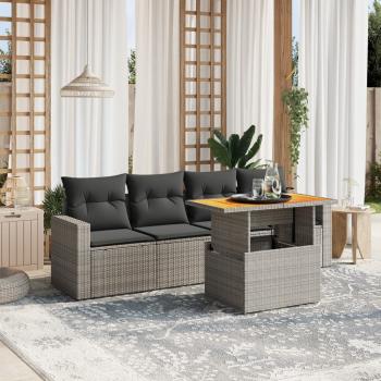 ARDEBO.de - 5-tlg. Garten-Sofagarnitur mit Kissen Grau Poly Rattan