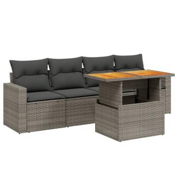 5-tlg. Garten-Sofagarnitur mit Kissen Grau Poly Rattan