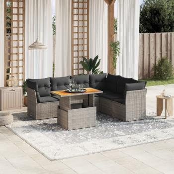 ARDEBO.de - 7-tlg. Garten-Sofagarnitur mit Kissen Grau Poly Rattan