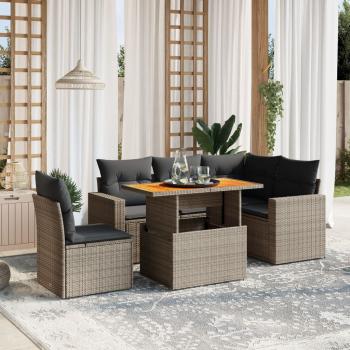 ARDEBO.de - 6-tlg. Garten-Sofagarnitur mit Kissen Grau Poly Rattan