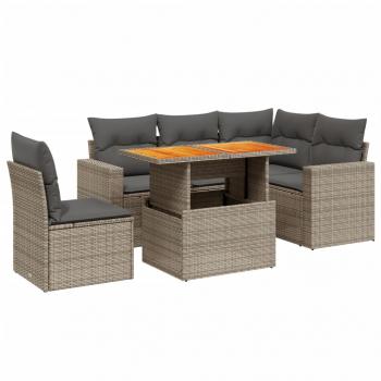 6-tlg. Garten-Sofagarnitur mit Kissen Grau Poly Rattan