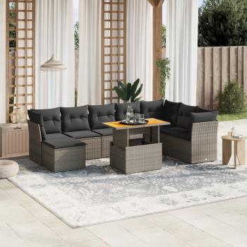 ARDEBO.de - 9-tlg. Garten-Sofagarnitur mit Kissen Grau Poly Rattan