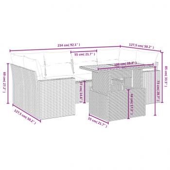 7-tlg. Garten-Sofagarnitur mit Kissen Grau Poly Rattan