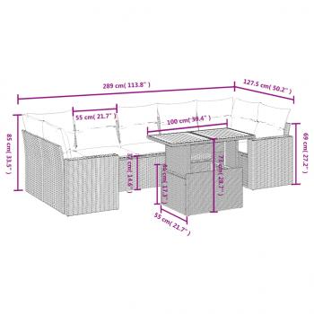 8-tlg. Garten-Sofagarnitur mit Kissen Grau Poly Rattan