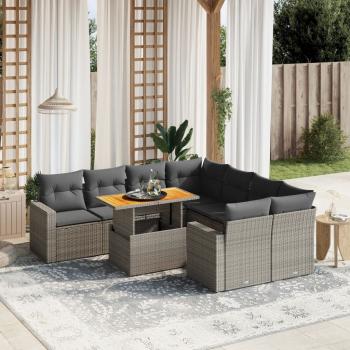 ARDEBO.de - 9-tlg. Garten-Sofagarnitur mit Kissen Grau Poly Rattan