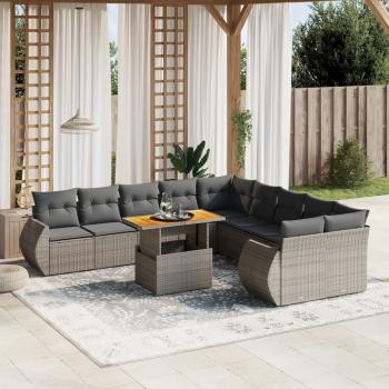 ARDEBO.de - 11-tlg. Garten-Sofagarnitur mit Kissen Grau Poly Rattan