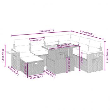 8-tlg. Garten-Sofagarnitur mit Kissen Grau Poly Rattan