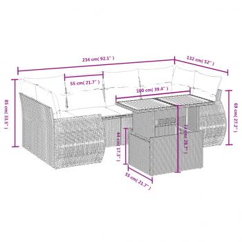 7-tlg. Garten-Sofagarnitur mit Kissen Grau Poly Rattan