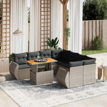 ARDEBO.de - 9-tlg. Garten-Sofagarnitur mit Kissen Grau Poly Rattan