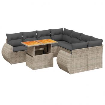 9-tlg. Garten-Sofagarnitur mit Kissen Grau Poly Rattan