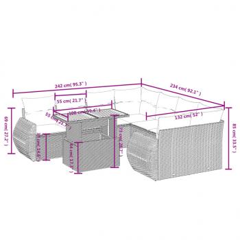 9-tlg. Garten-Sofagarnitur mit Kissen Grau Poly Rattan