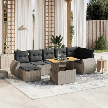 ARDEBO.de - 8-tlg. Garten-Sofagarnitur mit Kissen Grau Poly Rattan