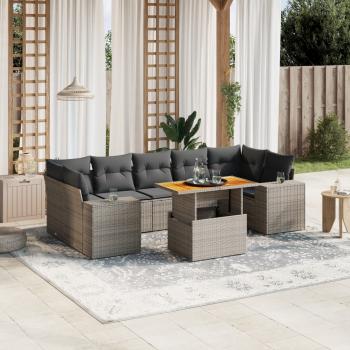 ARDEBO.de - 8-tlg. Garten-Sofagarnitur mit Kissen Grau Poly Rattan