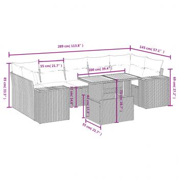 8-tlg. Garten-Sofagarnitur mit Kissen Grau Poly Rattan