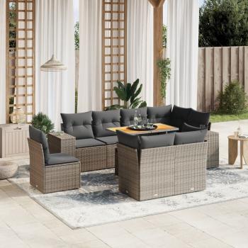 ARDEBO.de - 9-tlg. Garten-Sofagarnitur mit Kissen Grau Poly Rattan