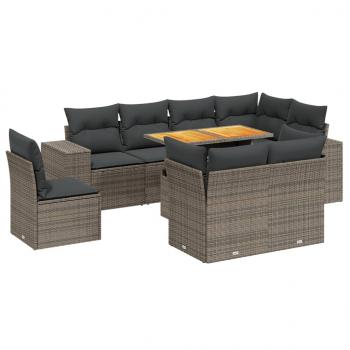 9-tlg. Garten-Sofagarnitur mit Kissen Grau Poly Rattan