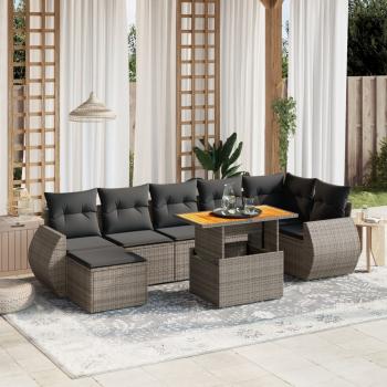 ARDEBO.de - 8-tlg. Garten-Sofagarnitur mit Kissen Grau Poly Rattan