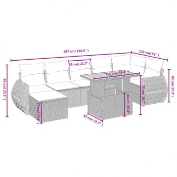 8-tlg. Garten-Sofagarnitur mit Kissen Grau Poly Rattan