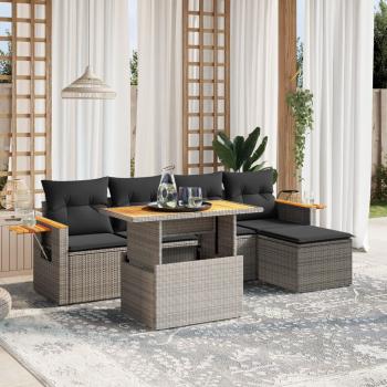 ARDEBO.de - 6-tlg. Garten-Sofagarnitur mit Kissen Grau Poly Rattan