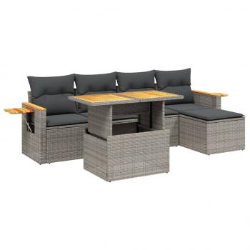 6-tlg. Garten-Sofagarnitur mit Kissen Grau Poly Rattan