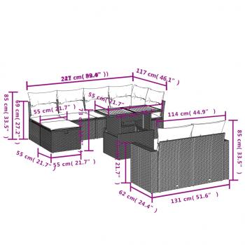 11-tlg. Garten-Sofagarnitur mit Kissen Grau Poly Rattan