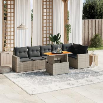 ARDEBO.de - 7-tlg. Garten-Sofagarnitur mit Kissen Grau Poly Rattan