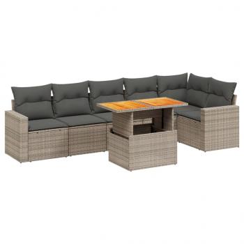 7-tlg. Garten-Sofagarnitur mit Kissen Grau Poly Rattan