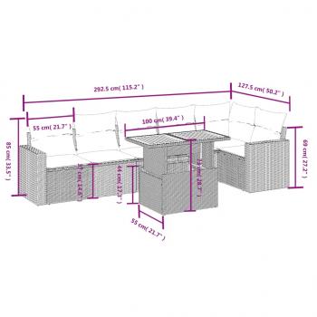 7-tlg. Garten-Sofagarnitur mit Kissen Grau Poly Rattan