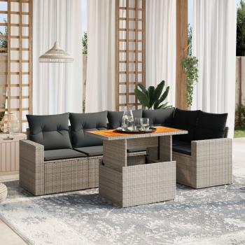 ARDEBO.de - 6-tlg. Garten-Sofagarnitur mit Kissen Grau Poly Rattan