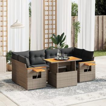 ARDEBO.de - 7-tlg. Garten-Sofagarnitur mit Kissen Grau Poly Rattan