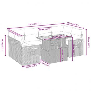 7-tlg. Garten-Sofagarnitur mit Kissen Grau Poly Rattan