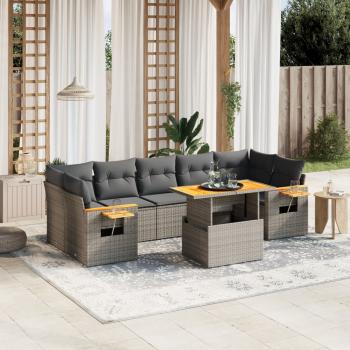 ARDEBO.de - 8-tlg. Garten-Sofagarnitur mit Kissen Grau Poly Rattan