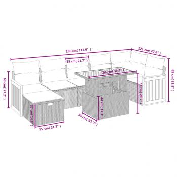 8-tlg. Garten-Sofagarnitur mit Kissen Grau Poly Rattan