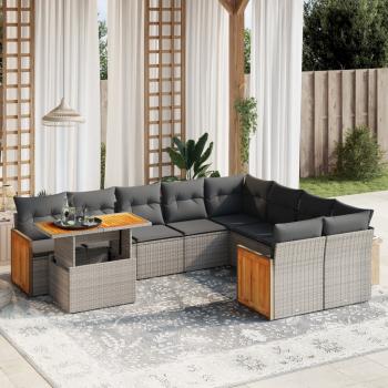 ARDEBO.de - 10-tlg. Garten-Sofagarnitur mit Kissen Grau Poly Rattan