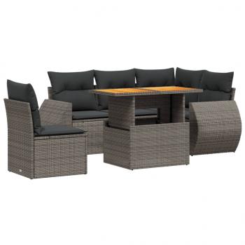 6-tlg. Garten-Sofagarnitur mit Kissen Grau Poly Rattan