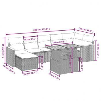 8-tlg. Garten-Sofagarnitur mit Kissen Grau Poly Rattan