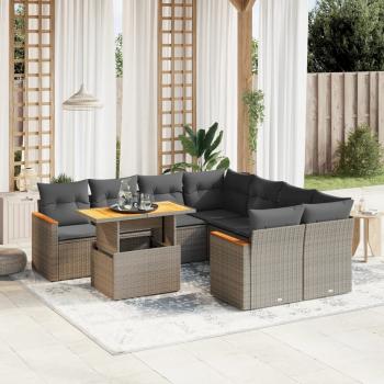 ARDEBO.de - 9-tlg. Garten-Sofagarnitur mit Kissen Grau Poly Rattan