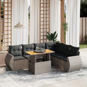 ARDEBO.de - 7-tlg. Garten-Sofagarnitur mit Kissen Grau Poly Rattan