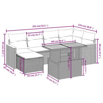 7-tlg. Garten-Sofagarnitur mit Kissen Grau Poly Rattan