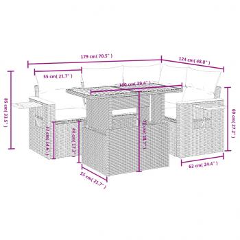 5-tlg. Garten-Sofagarnitur mit Kissen Grau Poly Rattan