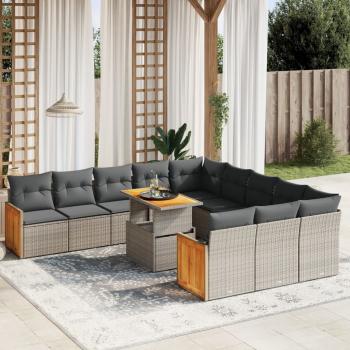 ARDEBO.de - 11-tlg. Garten-Sofagarnitur mit Kissen Grau Poly Rattan