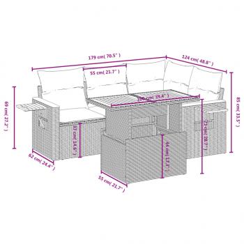 5-tlg. Garten-Sofagarnitur mit Kissen Grau Poly Rattan