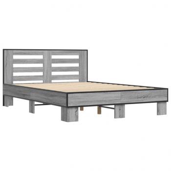 Bettgestell Grau Sonoma 135x190 cm Holzwerkstoff und Metall