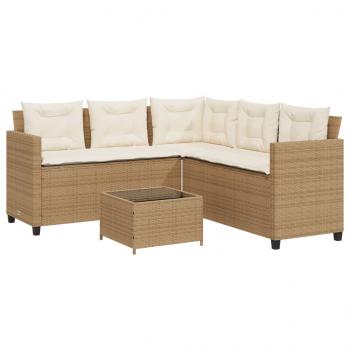 ARDEBO.de - Gartensofa in L-Form mit Tisch und Kissen Beige Poly Rattan