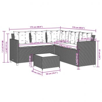 Gartensofa in L-Form mit Tisch und Kissen Beige Poly Rattan