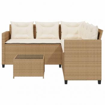 Gartensofa in L-Form mit Tisch und Kissen Beige Poly Rattan